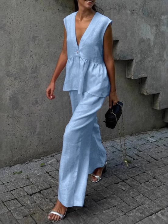 Valérie™ | Ensemble deux pièces en coton-lin