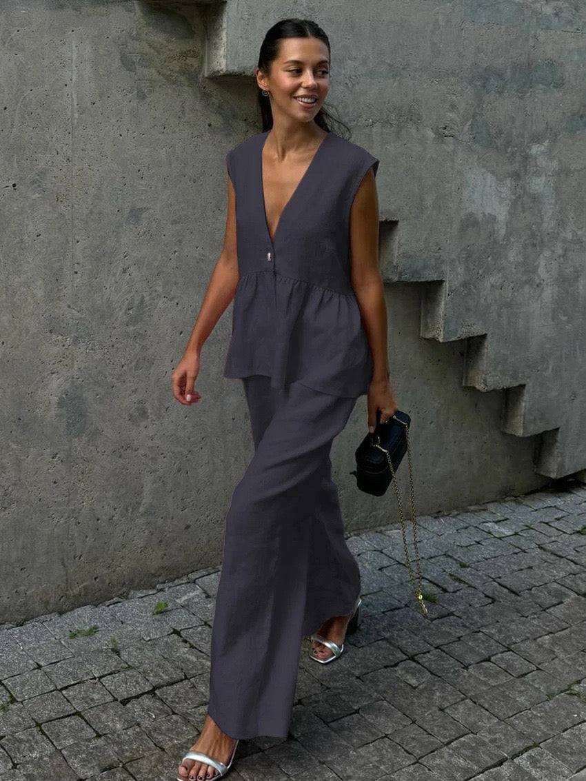 Valérie™ | Ensemble deux pièces en coton-lin