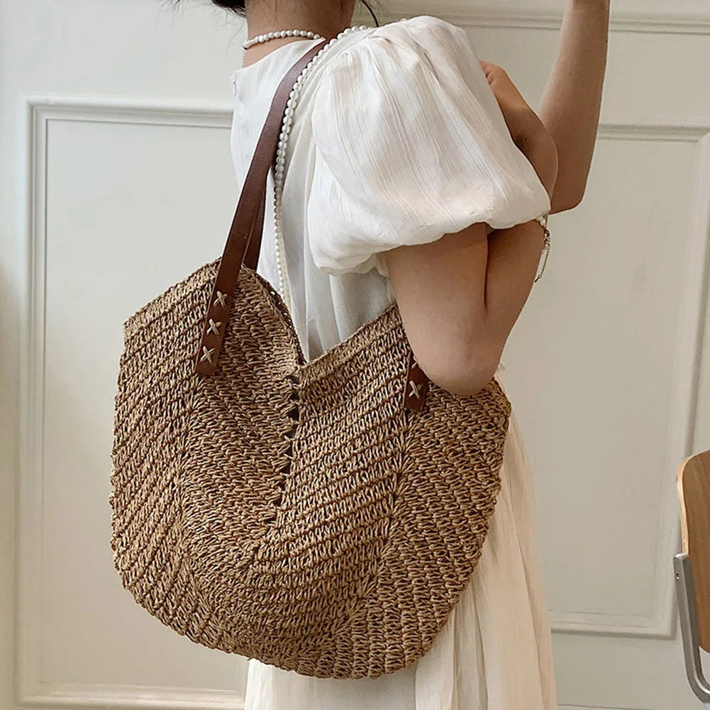 Hélène™ | Sac bandoulière bohème en paille tressée