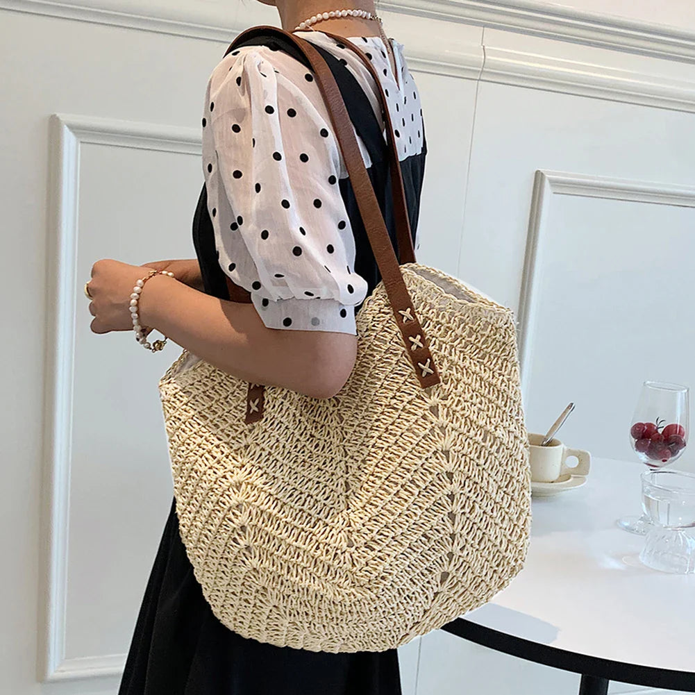 Hélène™ | Sac bandoulière bohème en paille tressée