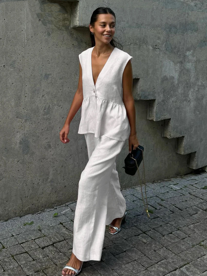 Valérie™ | Ensemble deux pièces en coton-lin