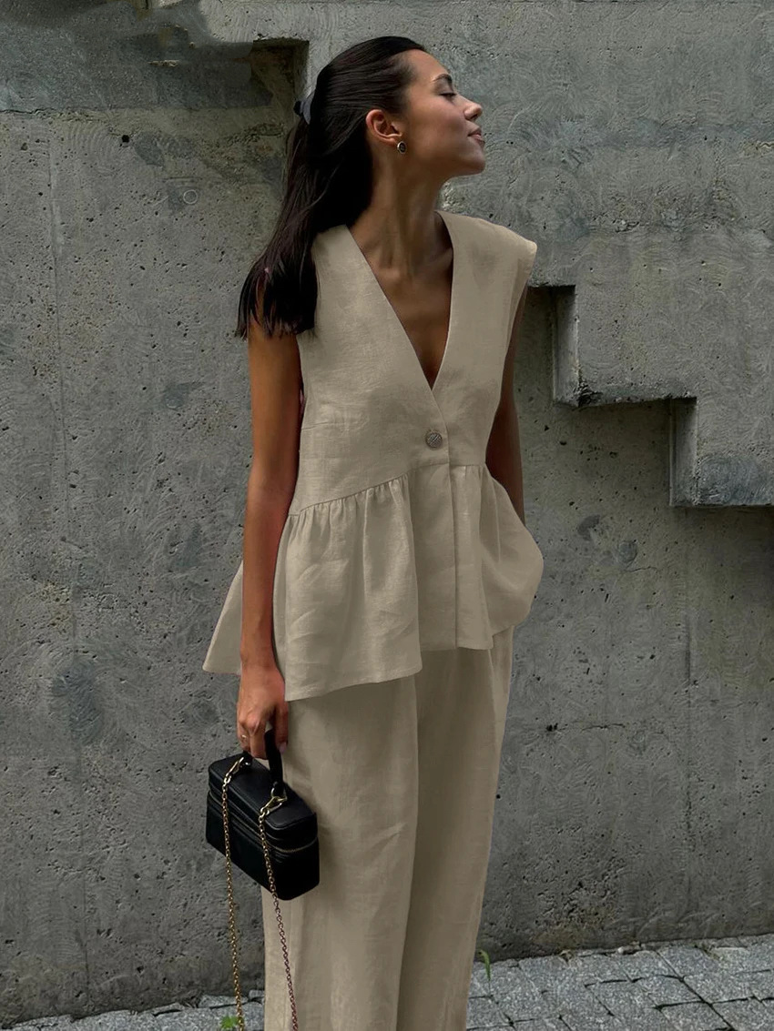 Valérie™ | Ensemble deux pièces en coton-lin