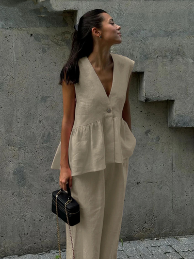 Valérie™ | Ensemble deux pièces en coton-lin