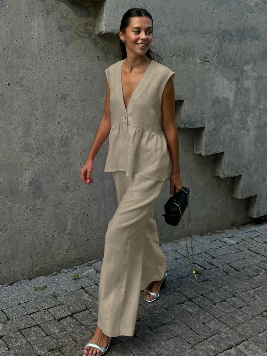 Valérie™ | Ensemble deux pièces en coton-lin